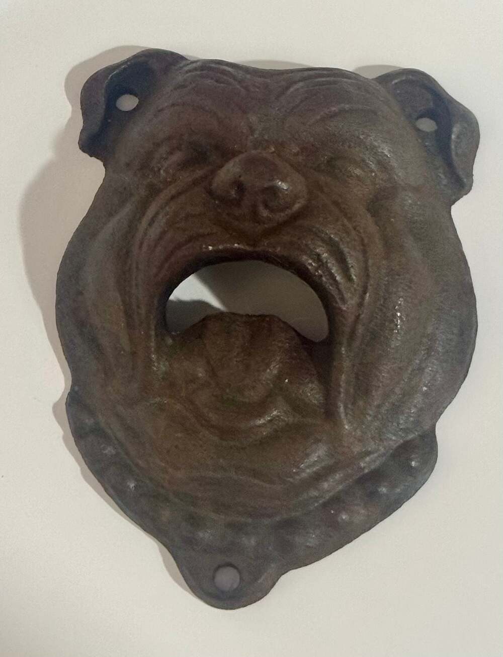 Vintage Cast Iron Wall-Mounted Bottle Opener--Bull Dog Face-1920s